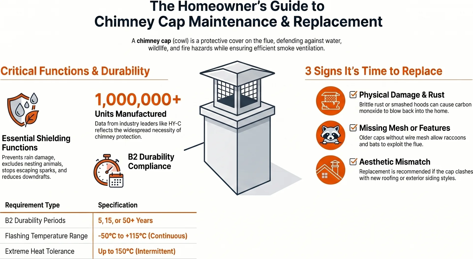 Chimney Cap Replacement NZ — Costs & When to Replace — Infographic