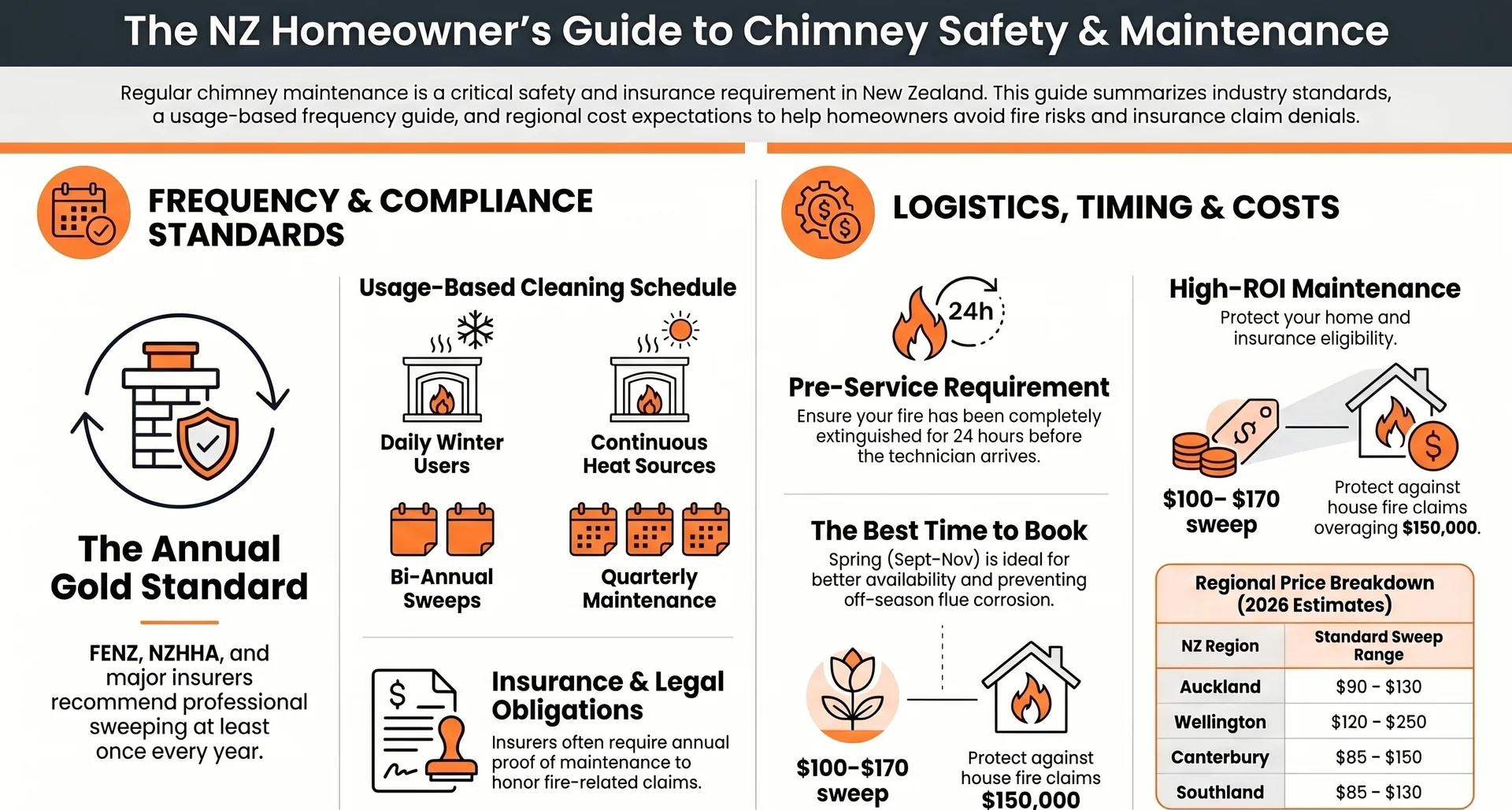 How Often to Sweep a Chimney in NZ (2026) — Infographic