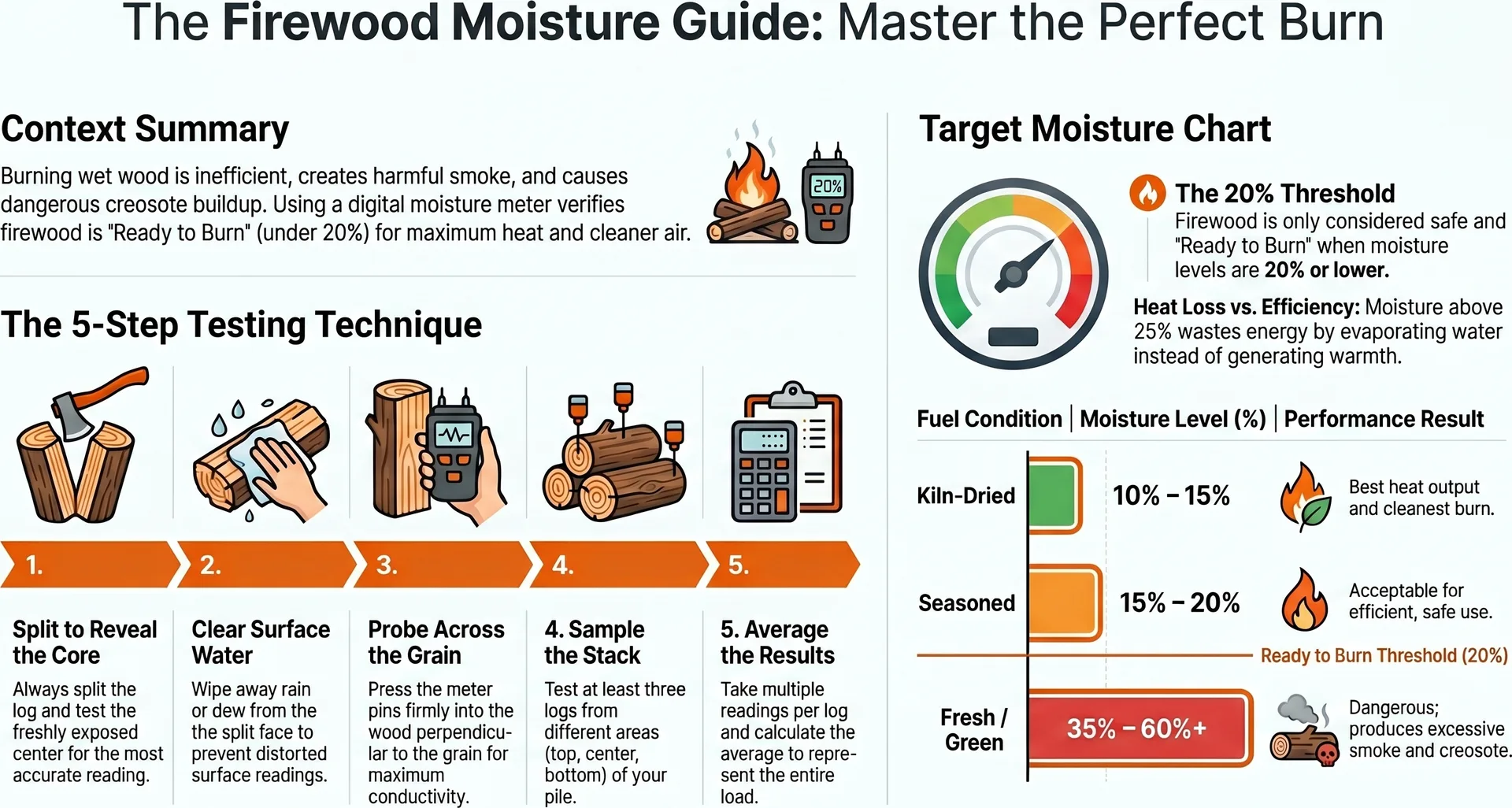 How to Test Firewood Moisture in NZ — Meter Guide — Infographic