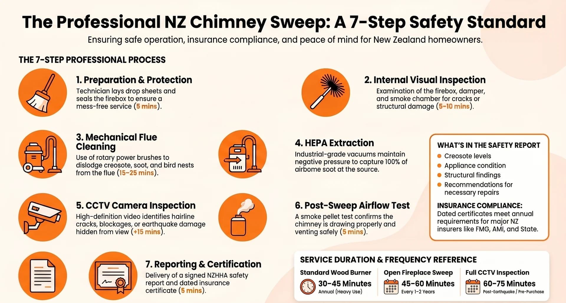 What Happens During a Chimney Sweep — NZ 2026 — Infographic
